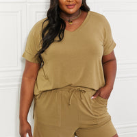 Zenana Full Size Morning Coffee V-Neck Top & Shorts Lounge Set