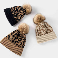 Leopard Pom-Pom Cuffed Beanie