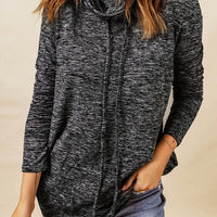 Heathered Drawstring Mock Neck Sweatshirt