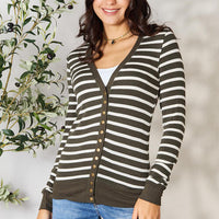 Zenana Full Size Striped Snap Down Cardigan