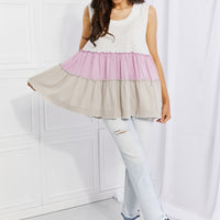 White Birch Full Size Watching the Sunset Color Block Babydoll Top