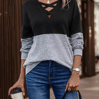 Two-Tone Crisscross Detail Sweatshirt