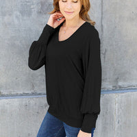 Basic Bae Full Size V-Neck Lantern Sleeve Blouse