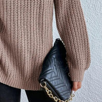 Full Size Turtleneck Rib-Knit Slit Sweater