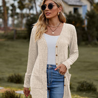 Ribbed Button-UP Cardigan with Pockets