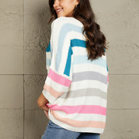 Woven Right Striped Round Neck Sweater with Breast Pocket