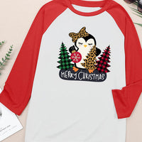 MERRY CHRISTMAS Penguin Round Neck Long Sleeve T-Shirt