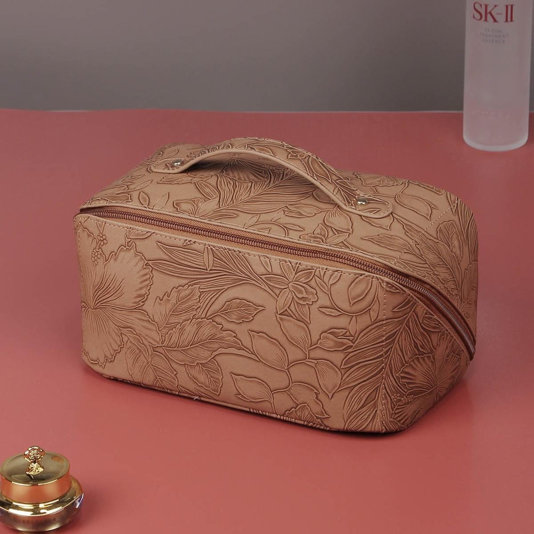Floral embossed make-up bag