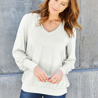 Basic Bae Full Size V-Neck Lantern Sleeve Blouse