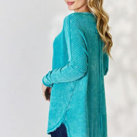 Zenana Oversized Washed Waffle Long Sleeve Top