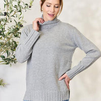 Heimish Full Size Turtleneck Long Sleeve Slit Sweater