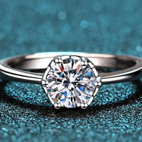 1 Carat Moissanite Rhodium-Plated Solitaire Ring