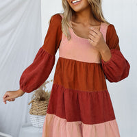 Color Block Square Neck Tiered Dress