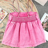 Smocked Adjustable Strap Denim Cami Top