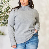 Heimish Full Size Turtleneck Long Sleeve Slit Sweater