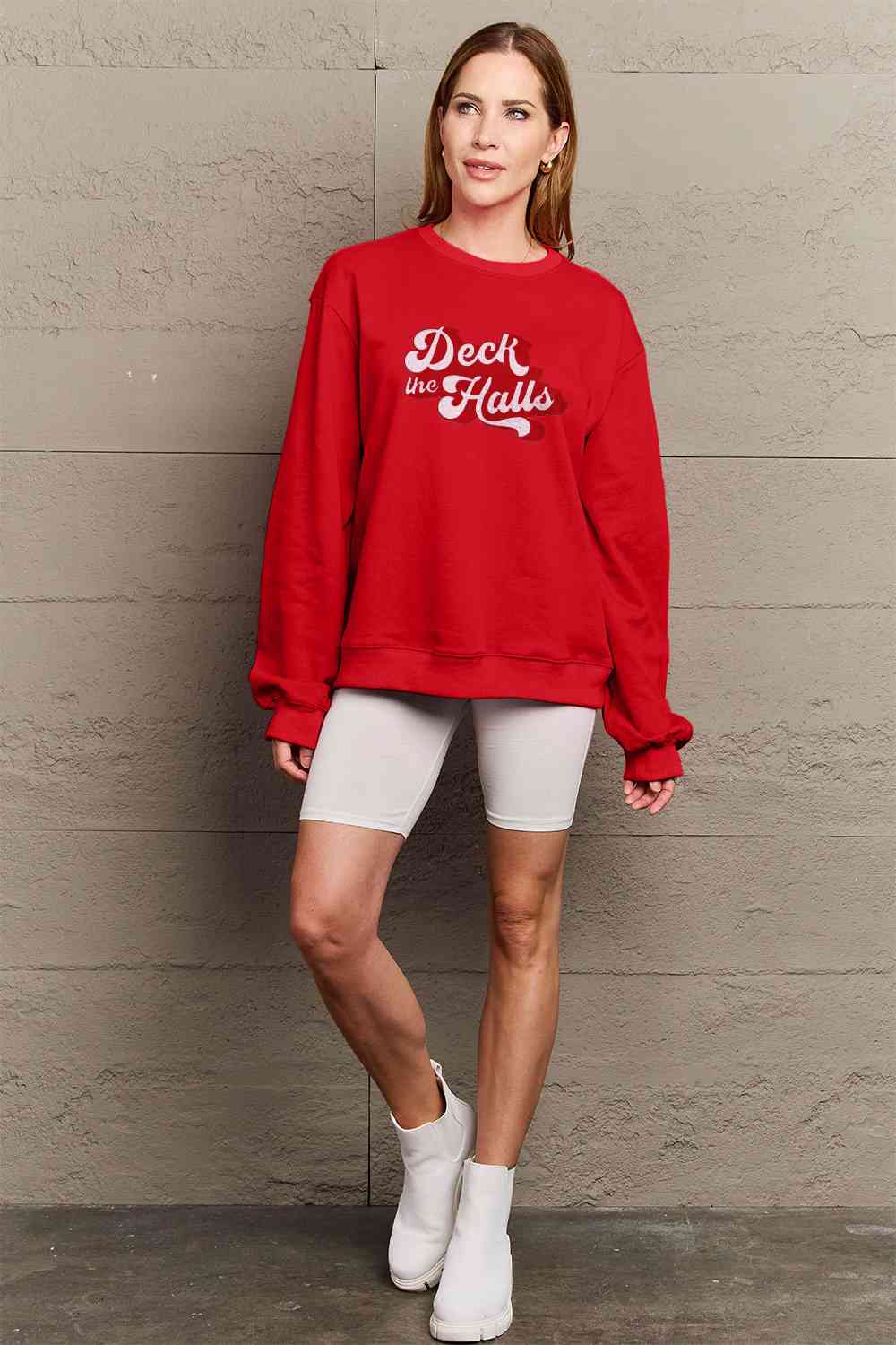 Simply Love Full Size DECK THE HALLS Graphic Sweatshirt