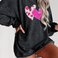 Heart Round Neck Dropped Shoulder Sweatshirt
