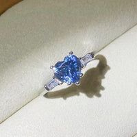 1 Carat Moissanite Heart-Shaped Platinum-Plated Ring in Blue