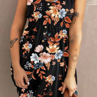 Printed Scoop Neck Sleeveless Buttoned Magic Dress