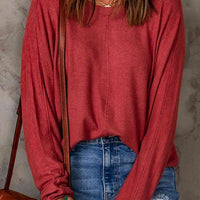 Seam Detail Round Neck Long Sleeve Top