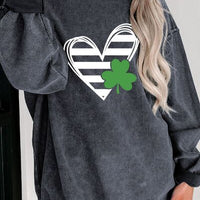 Heart Lucky Clover Round Neck Dropped Shoulder Sweatshirt