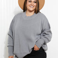 Zenana Comfort Awaits Full Size Slouchy Side Slit Sweater