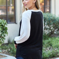 Celeste Design Full Size Color Contrast Long Sleeve Top