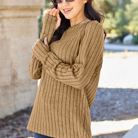 Basic Bae Full Size Ribbed Round Neck Long Sleeve Knit Top