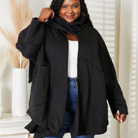 HEYSON Full Size Open Front Cardigan with Scarf Design