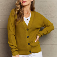 Zenana Kiss Me Tonight Full Size Button Down Cardigan in Chartreuse