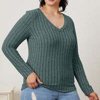 Basic Bae Full Size Ribbed V-Neck Long Sleeve T-Shirt