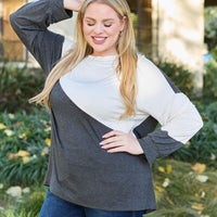 Celeste Design Full Size Contrast Long Sleeve Top