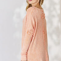 Zenana Oversized Washed Waffle Long Sleeve Top