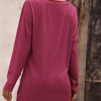 V-Neck Slit Long Sleeve T-Shirt