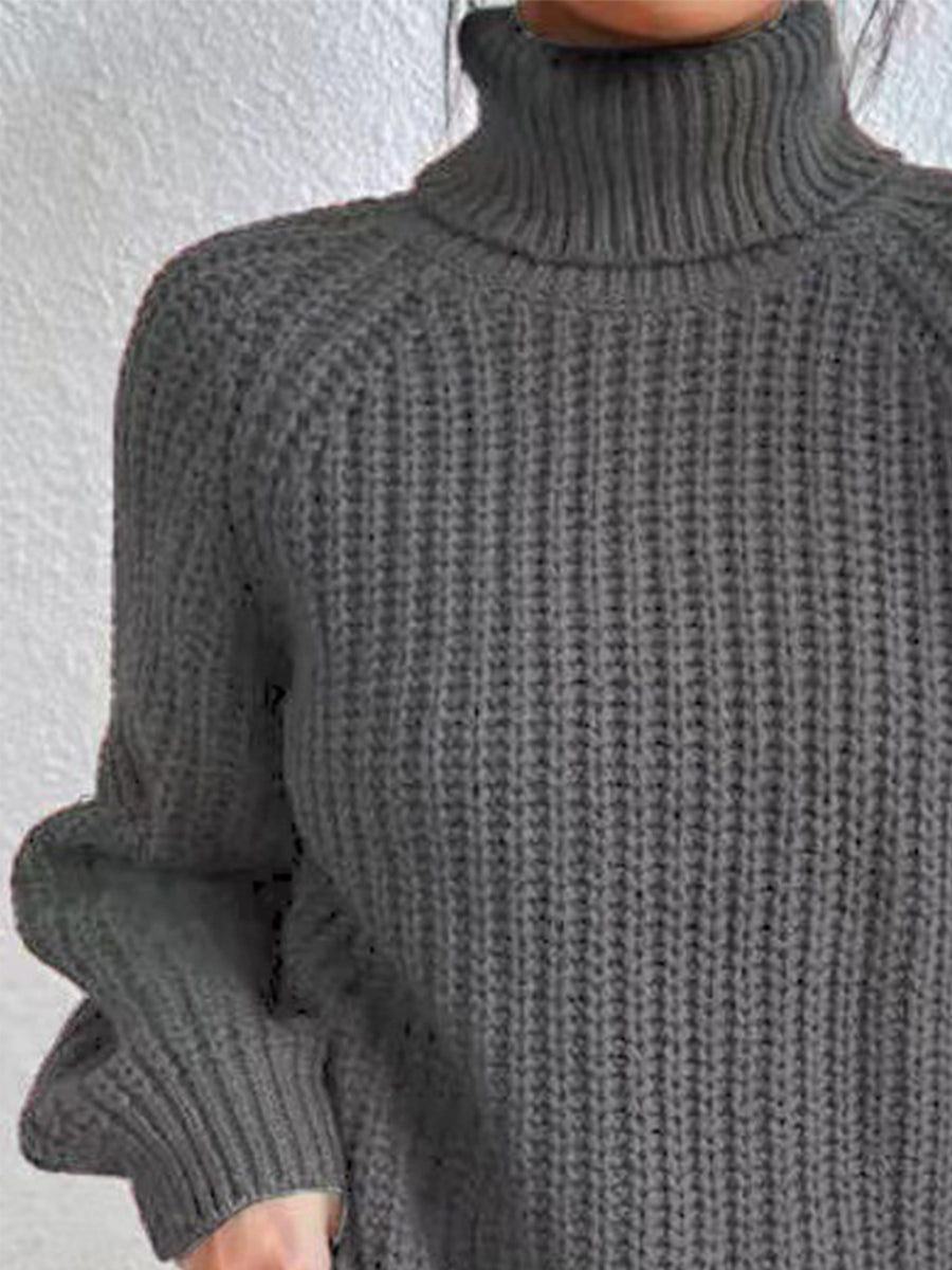 Full Size Turtleneck Rib-Knit Slit Sweater