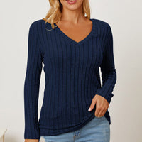 Basic Bae Full Size Ribbed V-Neck Long Sleeve T-Shirt