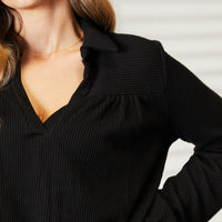 Celeste Full Size Long Sleeve Ribbed Blouse