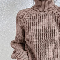 Full Size Turtleneck Rib-Knit Slit Sweater