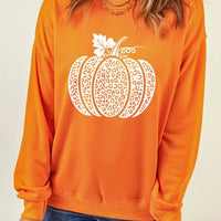 Round Neck Dropped Shoulder Pumpkin Graphic Sweatshirt