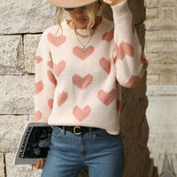 Heart Pattern Dropped Shoulder Sweater