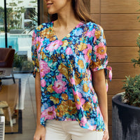 Petal Dew Full Size Floral V-Neck Tie Detail Blouse