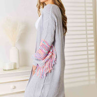 Woven Right Fringe Sleeve Dropped Shoulder Cardigan