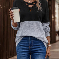 Two-Tone Crisscross Detail Sweatshirt