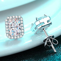 1 Carat Moissanite Rhodium-Plated Square Stud Earrings