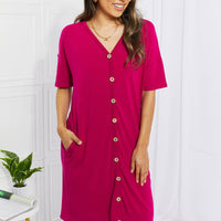 BOMBOM Sunday Brunch Button Down Midi Dress in Magenta