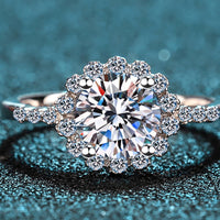 1 Carat Moissanite Rhodium-Plated Halo Ring