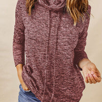 Heathered Drawstring Mock Neck Sweatshirt