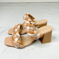 SODA Interwoven Ideas Braided Strap Block Heel Slide Sandal in Nude