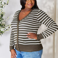 Zenana Full Size Striped Snap Down Cardigan