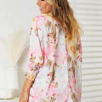 Double Take Floral Round Neck Three-Quarter Sleeve Top